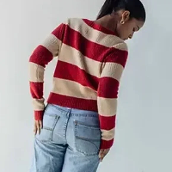 American Eagle Rugby Striped Cardigan Sweater Red XS - Picture 7 of 10